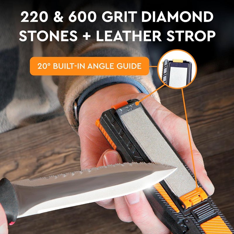 Sharp Pebble Orange Ninja Pocket Knife Sharpener with Guided Diamond Whetstones – 8-in-1 Tool Sharpener for EDC, Outdoor, Hunting & Camping Knives - Includes Diamond Rod, Leather Strop & Fire Starter - Image 3